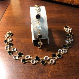 Vintage Monet Blk & Wht Crystal Necklace/Bracelet